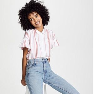 Madewell ruffle sleeve central shirt in red stripe